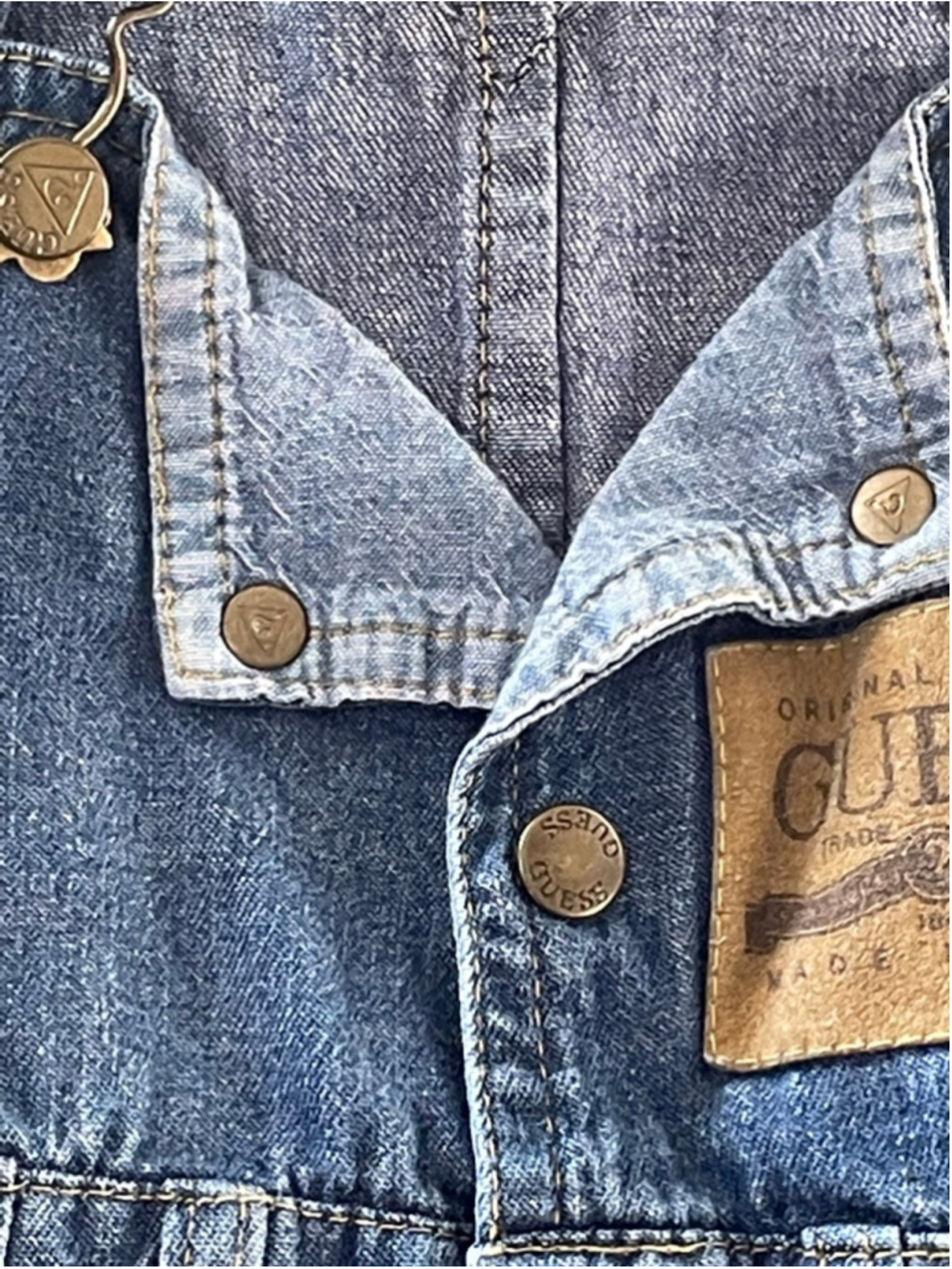 Vintage Baby Guess Blue Denim Pinafore Dress 3T Georges Marciano Leather Patch - Picture 5 of 9